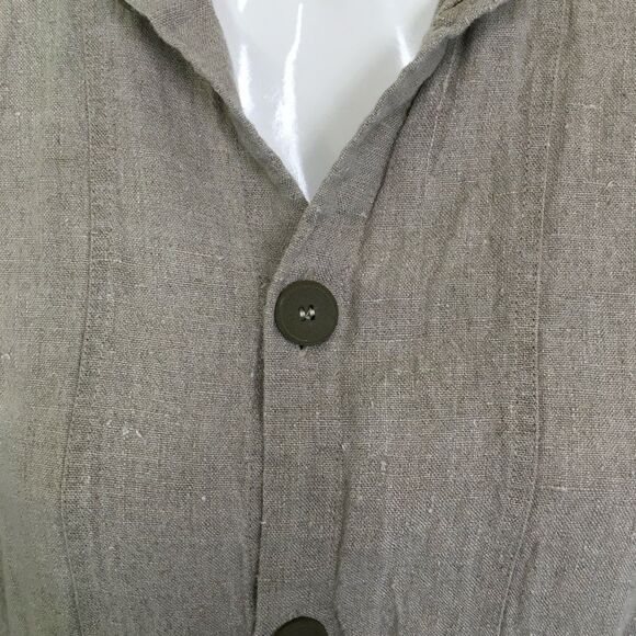 Flax Tan 100% Linen Oversized Lagenlook Button Shirt Jacket Shaket L - Picture 4 of 13